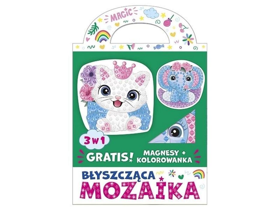 Błyszcząca mozaika 3w1 - Kotek i słonik pudełko,241x163 mm
