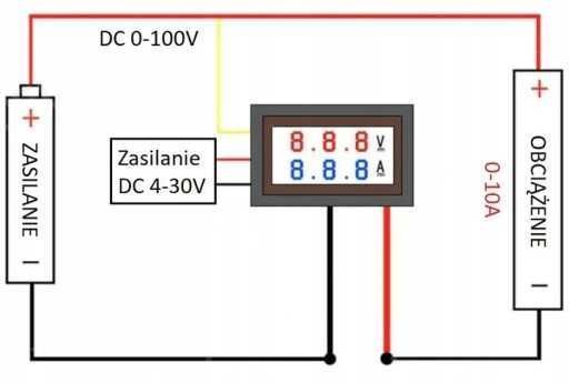 Woltomierz Amperomierz DC 10A 100V Prąd Stały