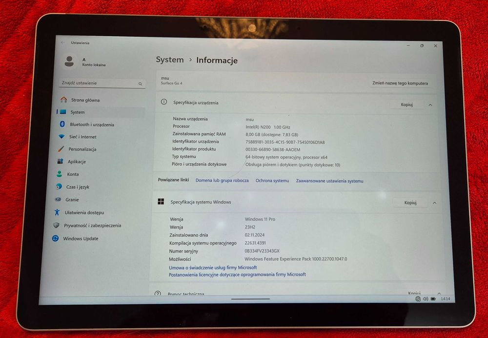 Laptop 10,5 2w1 Win11 MS Surface Go 4 SSD256GB GWARANCJA zestaw