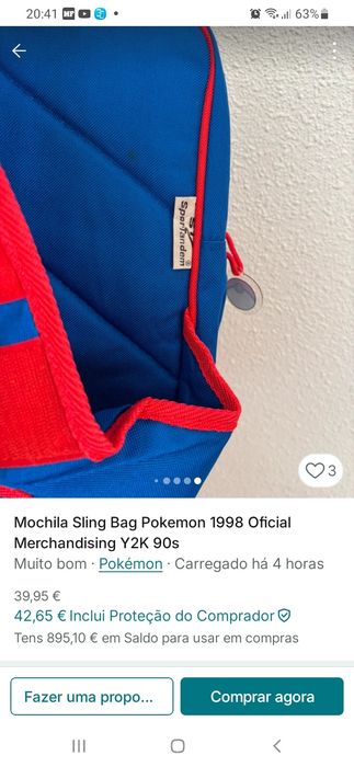 Pokémon mochila sling bag 1998, oficial, merchandising Y2K 90s