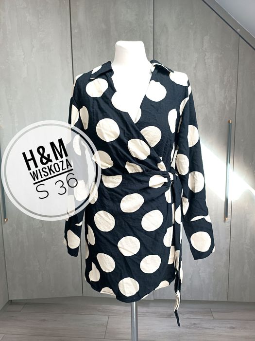 Czarna letnia krótka sukienka S z długim rękawem imprezowa wizytowa