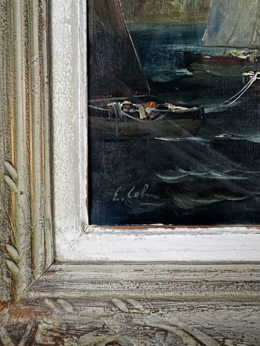 Obraz olejny E.Colin Statki na Morzu marynistyka ! Showroom Warszawa !