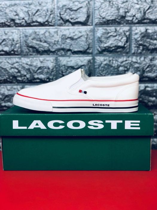Мужские белые слипоны Lacoste/ летняя мужская обувь лакоста слипоны