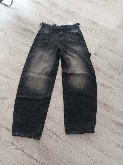 Nowe spodnie Bershka Baggy Jeans Wide Leg-grafitowe - Carpenter Y2K