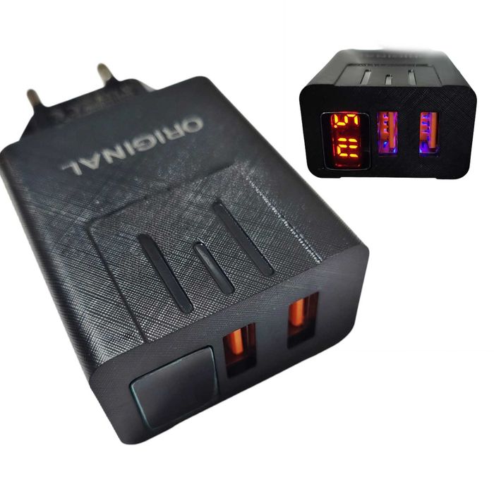 Зарядное устройство адаптер 2 USB LED дисплеем Быстрая зарядка