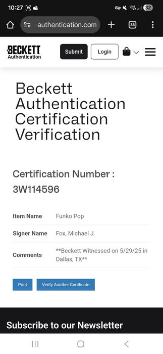 Фігурка Funko Pop Marty McFly підписана Майклом Дж. Фоксом [Beckett]