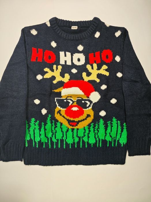 Świąteczny Sweter Dziecięcy Granatowy Rudolf Czerwononosy 134/140