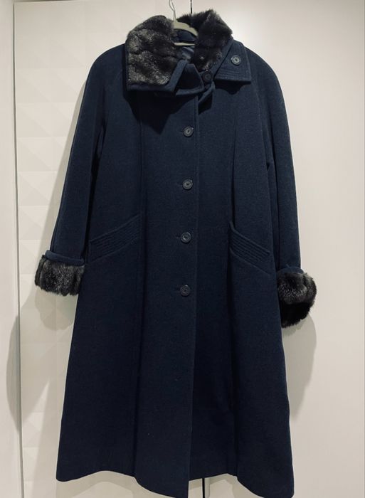 Płaszcz damski wełna kaszmir ciemny granat r 42/44