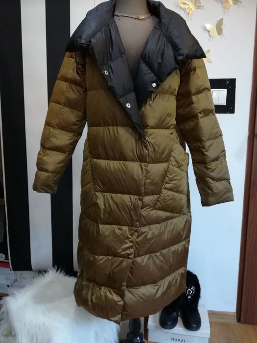 Kurtka dwustronna płaszczyk Pikowany czarno brązowy puchowy damski