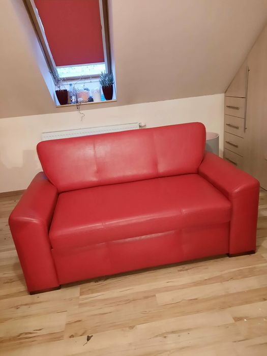 Kanapa sofa rozkladana skórzana czerwona