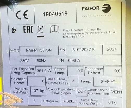 Fagor stół chłodniczy inox 2 drzwi Mfp-135Gn 135cm używany 2021 gastro