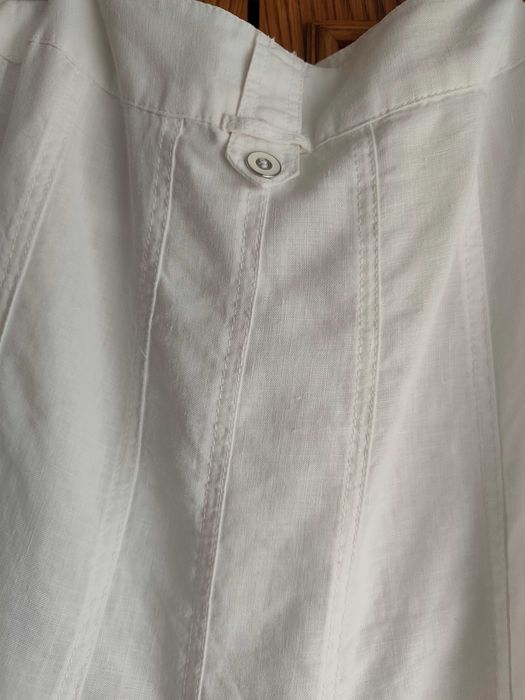 Elegancka biała spódnica midi na podszewce z lnu CANDA r. XL