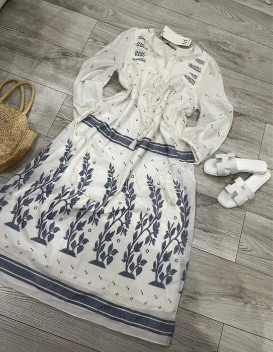 Zara sliczna dluga maxi bawelniana sukienka w stylu boho S/M