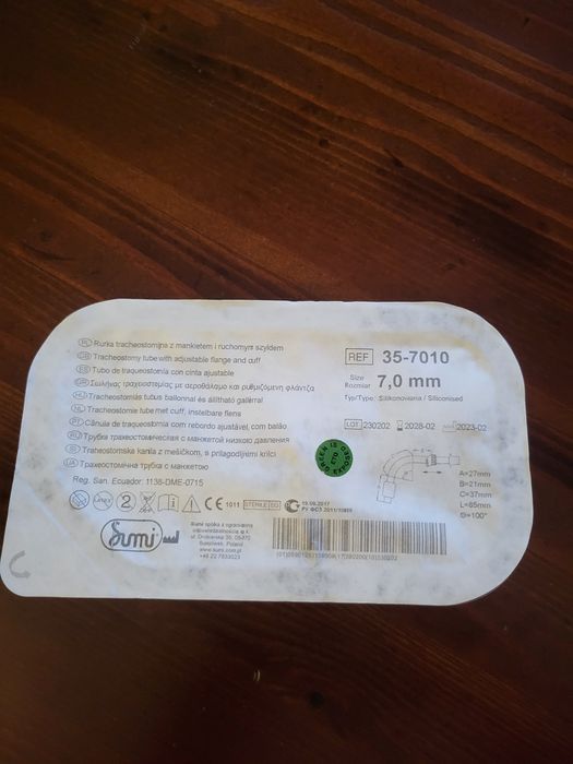Nowa Rurka Tracheostomijna SUMI z mankietem 7.0 mm (Ruchomy Szyld)