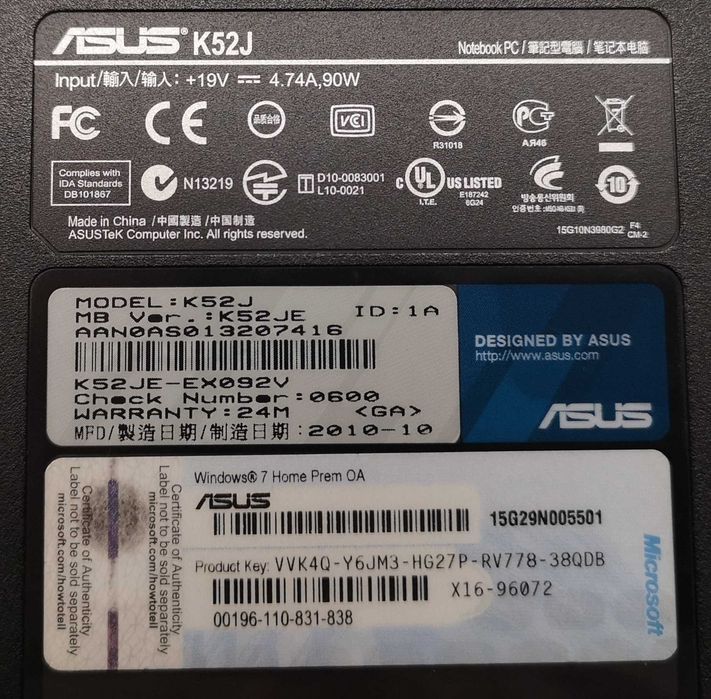 Asus k52j i3 SSD DVD-RW