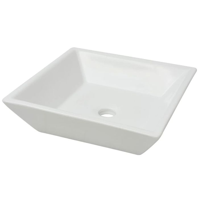 Biała kwadratowa umywalka ceramiczna VidaXL-model 142344