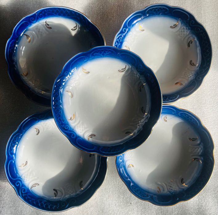 Набір вінтажних тарілок Сумський фарфоровий завод. Кобальт, позолота.