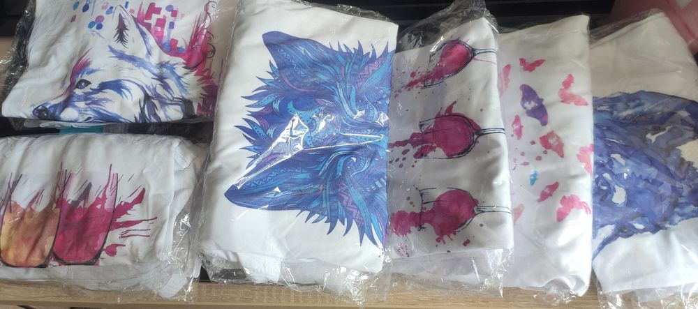 Bluzka damska biała motyw wilk kolorowy Wolf XL