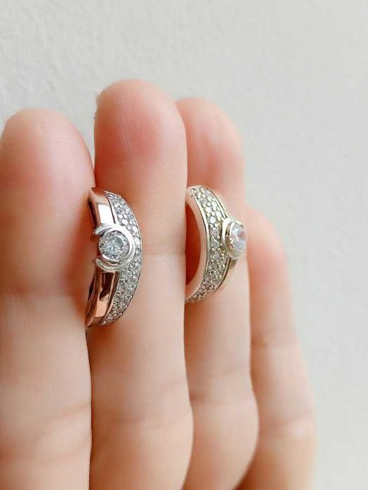 Серьги серебро 925 дсту + золото 375 дсту, с золотыми пластинами