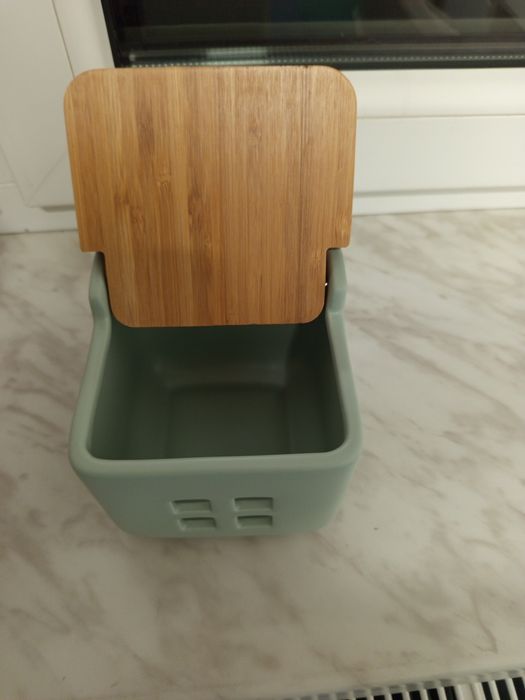 Nowy Ceramiczny Pojemnik na Czosnek | Styl Loft / Boho | Z bambusem