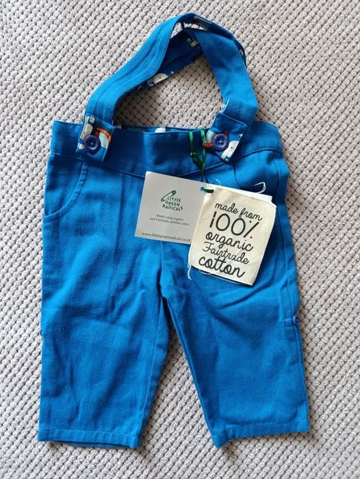 Spodnie z szelkami Little Green Radicals, NOWE, 0-3 m 62cm