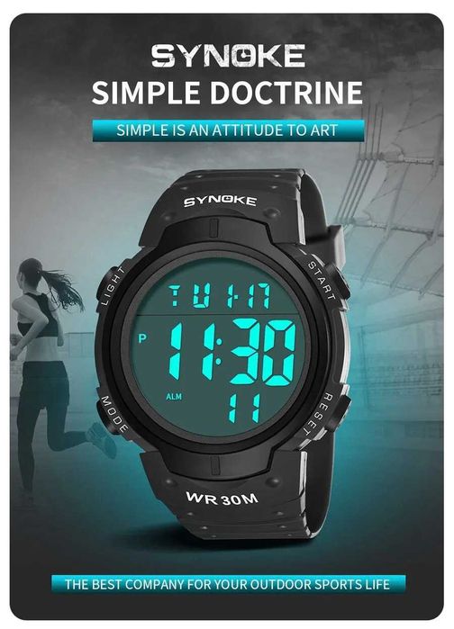 Zegarek męski Synoke elektroniczny sportowy cyfrowy czarny stoper WR30