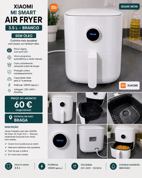 Fritadeira sem Óleo XIAOMI Mi Smart Air Fryer (3.5 L - Branco)