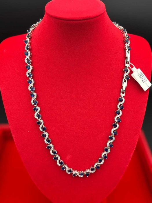 Komplet srebrnej biżuterii z szafirami próba 925 Ekskluzywny 48,14 g