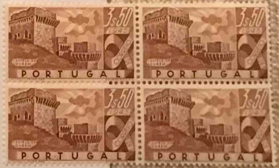 Quadra de selos novos de 3$50 - Castelos de Portugal - Ourém - 1946