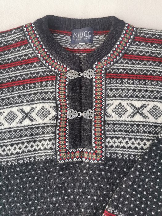 Męski sweter L w norweski wzór wełna