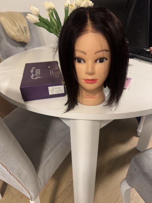 Peruka z naturalnych wlosow lace front ciemny braz ciecie na boba