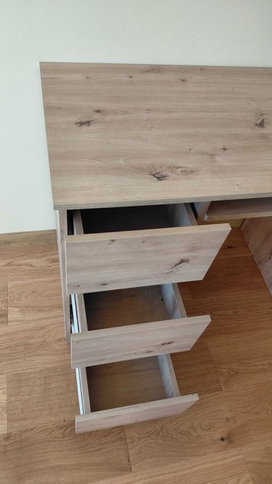 Biurko komputerowe A-6 90 cm lewe - dąb artisan - 3 szuflady