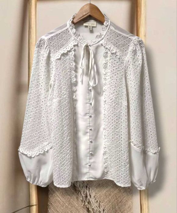 Белоснежная блуза Love&Roses в винтажном стиле с вышивкой ришелье, р. L/XL