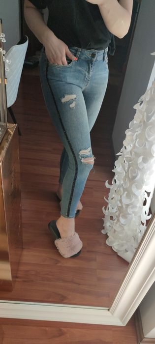 Jeansy Zara 36 S blue lampas cyrkonie