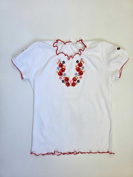 белая футболка блузка девочке вышиванка в укранском стиле 128-140