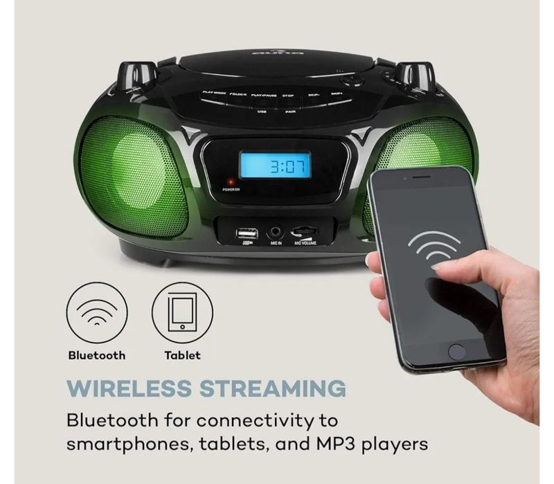 Boombox USB, radio FM, Bluetooth CD