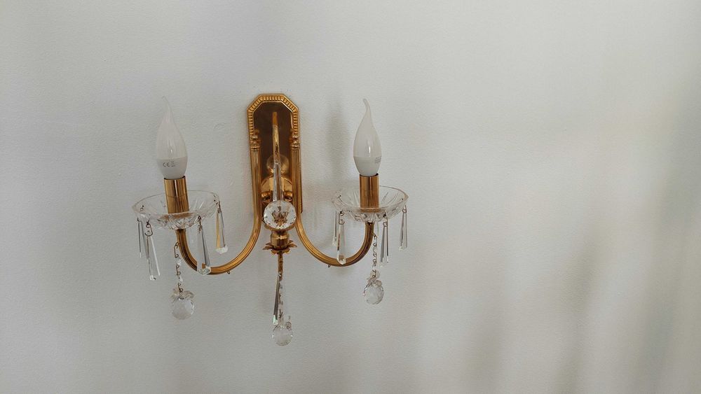 Candeeiro Aplique parede latão dourado duas lampadas led