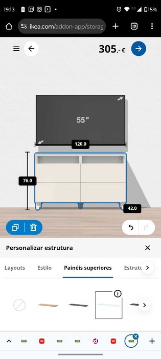 Movel Tv Besta branco brilhante com vidro - 120 cm x 76 cm
