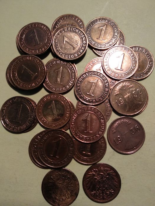 Moedas de 1 Reichspfennig 1875 a 1936 Alemanha