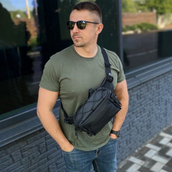 Чорна тактична сумка через плече на пояс нагрудна
