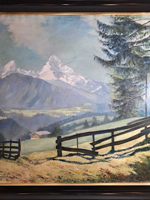 Słoneczny Pejzaż Górski - Anton Reinbold, obraz olejny