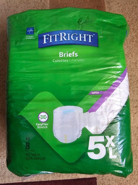 Подгузники взрослым Medline FitRight Briefs 5 XL,8 шт, бёдра 229-269см