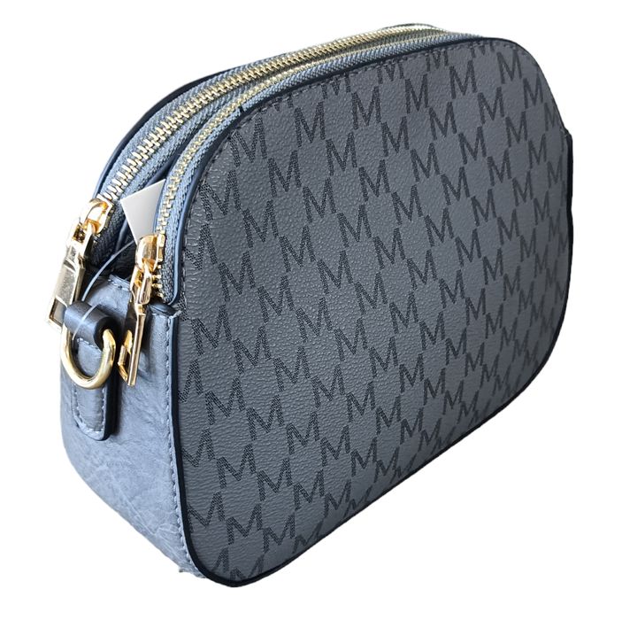 Szara Torebka Damska Na Ramię - Listonoszka Miejska z Złotymi Okuciami