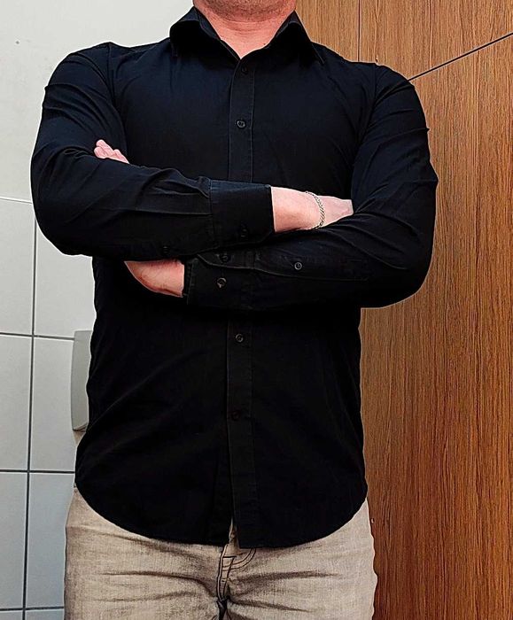Koszula męska czarna długi rękaw Rosweel & Sons slimfit rozm. L