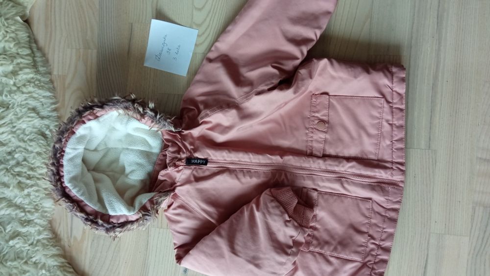 Przepiękna pudroworóżowa kurtka zimowa ciepła ocieplana z kapturem szt