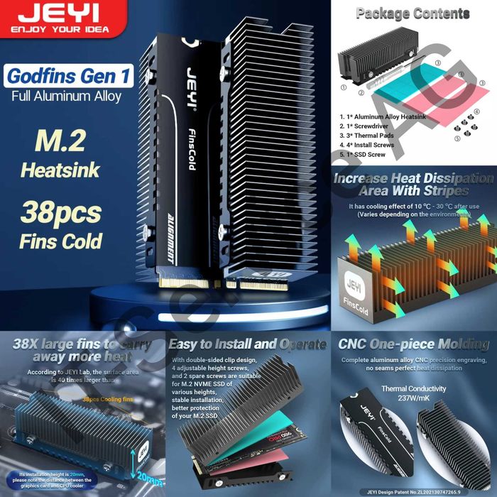 радіатор M2 M3 2280 NGFF NVME PCI-E SSD Jonsbo JEYI HR-09