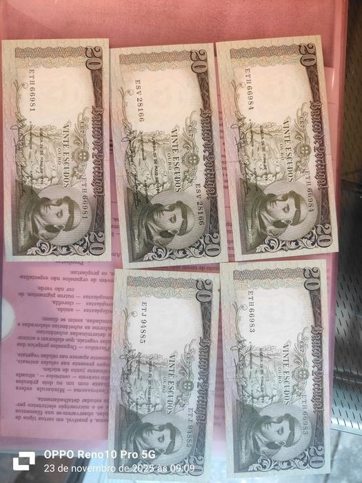 3 Notas de 20 Escudos 1954 – Novas UNC – Série Próxima