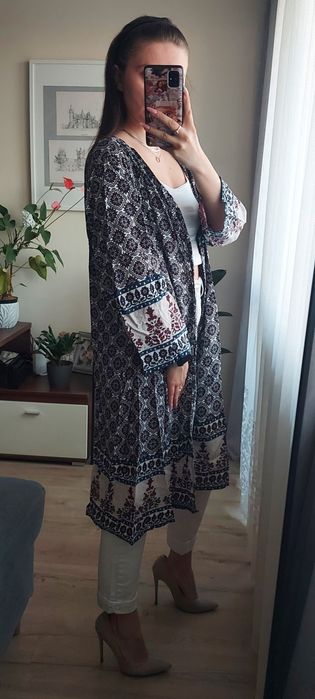 Wzorzyste kimono narzutka szlafrok 100% wiskoza Lindex L oversize