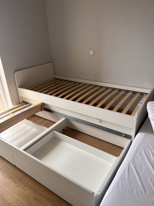 Cama individual / dupla, 80x200 cm, +2 gavetões, +2 colchões