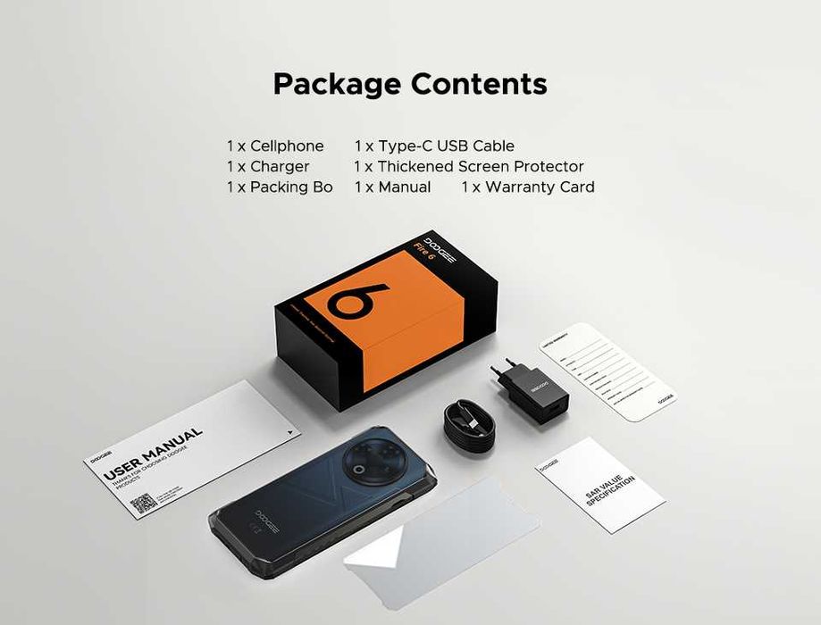 DOOGEE Fire 6, 16/256Gb, 50/8/тепловизор/8Mp, 10400мАч, 6,56" IP68/69К